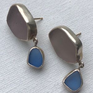 Sterling Silver w/Sea Glass Earrings, Maine Artist